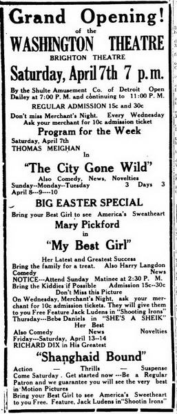 Washington Theatre - Apr 4 1928 Ad (newer photo)